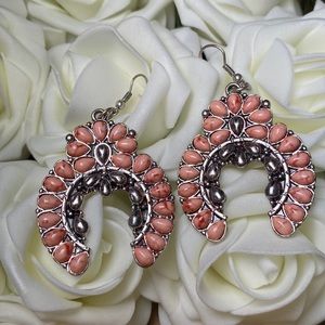 Coral Stone Arc Earrings